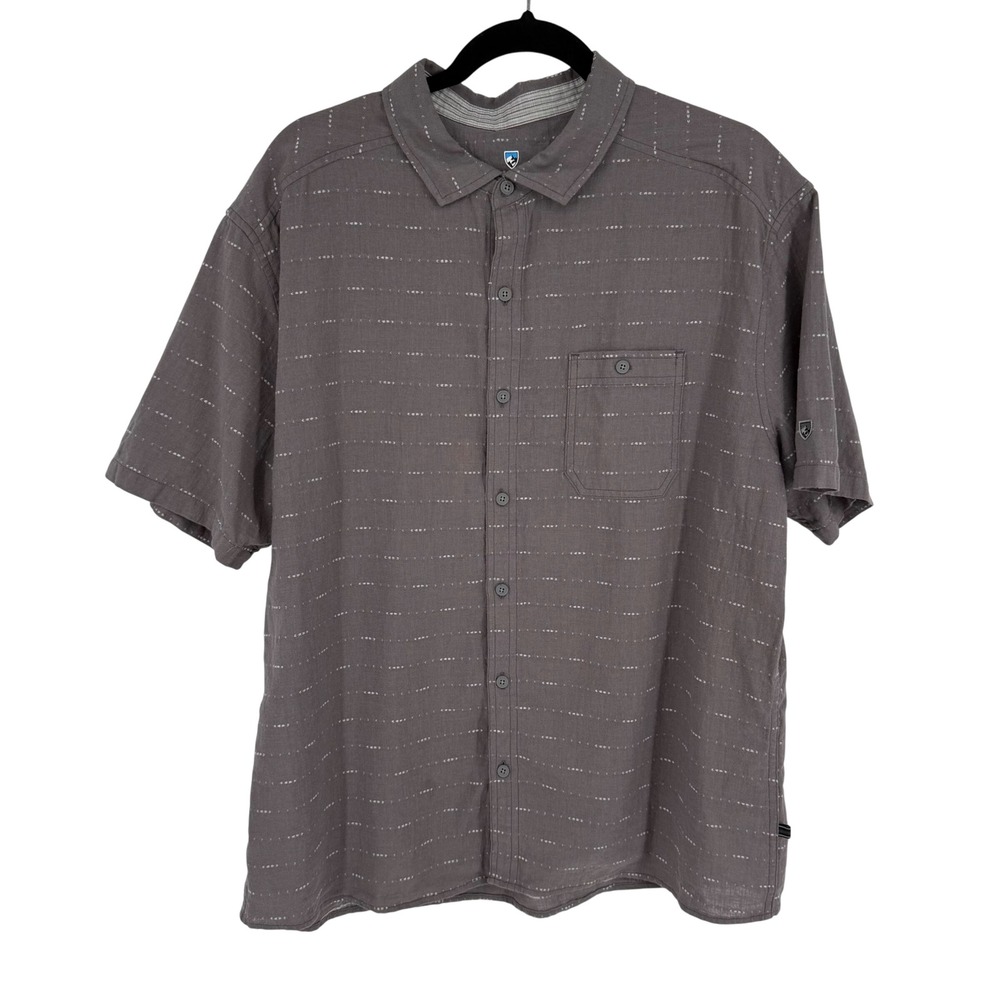 KUHL Intrepid Skorpio Short Sleeve Shirt Mens XL CharcoalGray Linen Cotton Blend